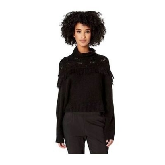 Rachel Zoe Sweaters - Rachel Zoe Women's XS Black Pullover Sweater Mock Neck Fringe Detail